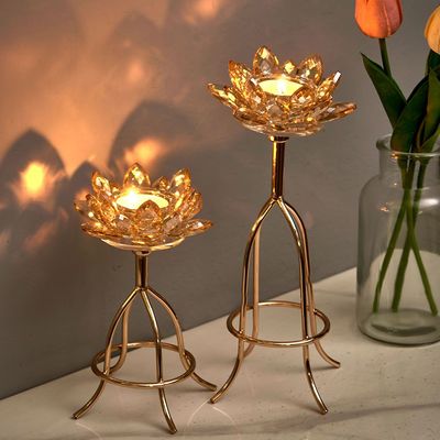 Abriz Candle Holder Gold Metal / Crystal  8.5 X 8.5 X 19 CM