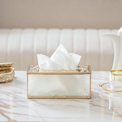 Medalion Metal And Glass Tissue Box 23X12.5X10Cm Titanium Gold