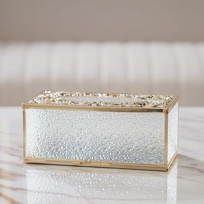 Medalion Metal And Glass Tissue Box 23X12.5X10Cm Titanium Gold