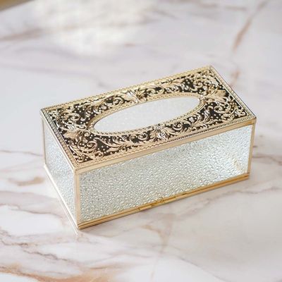 Medalion Metal And Glass Tissue Box 23X12.5X10Cm Titanium Gold