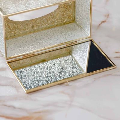 Medalion Metal And Glass Tissue Box 23X12.5X10Cm Titanium Gold