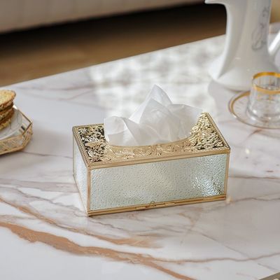 Medalion Metal And Glass Tissue Box 23X12.5X10Cm Titanium Gold