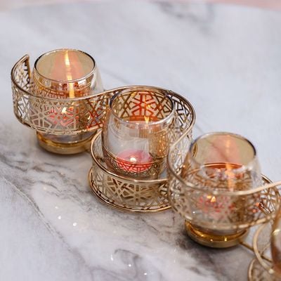 Medalion 5 Piece Metal Candle Holder 55X10X8Cm Titanium Gold