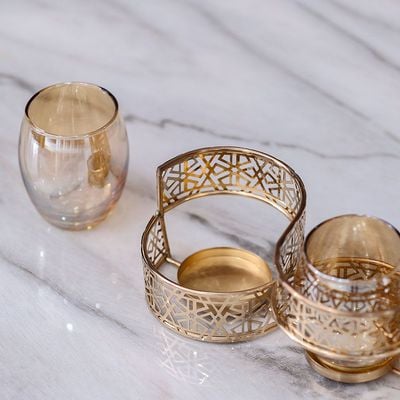 Medalion 5 Piece Metal Candle Holder 55X10X8Cm Titanium Gold