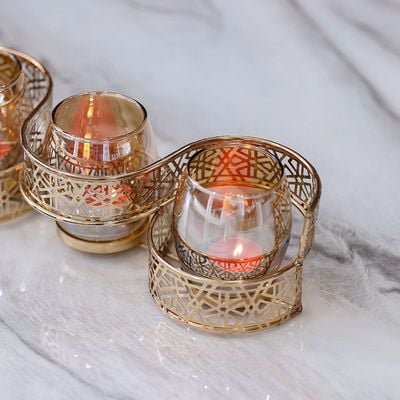 Medalion 5 Piece Metal Candle Holder 55X10X8Cm Titanium Gold