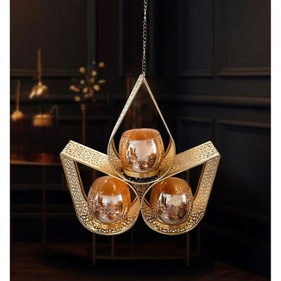 Medalion Hanging Metal Candle Holder 26X7X26Cm Titanium Gold