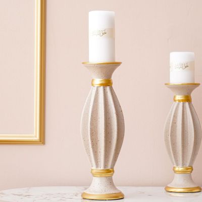 Lila Candle Holder Beige/Gold 11.8x11.8x35.5Cm