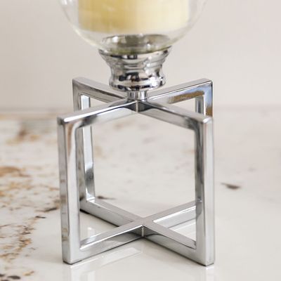 Percy Metal Candle Holder Silver 13.5X13.5X33Cm