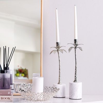 Mirage Candle Holder With Marble Base Silver 12.5X12.5X37.5Cm