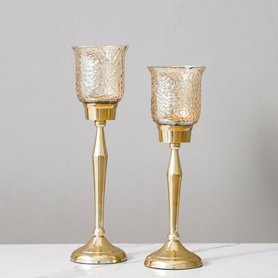 Abriz Set Of 2 Votive Candle Holder Large Gold  S-9X9X30Cm L-9X9X34Cm