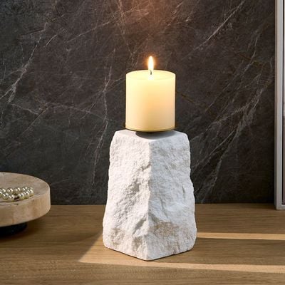 Norwich Rock Textured Candle Holder M 11X11.2X18Cm White