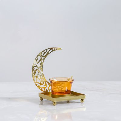 Afreen Calligraphy Moon Votive Holder Gold 9X9X13Cm