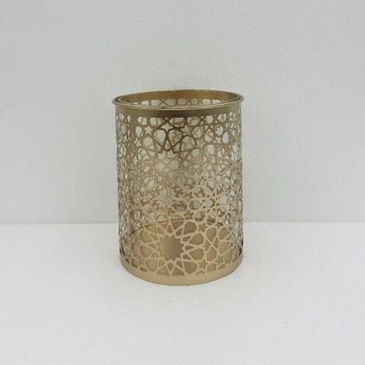 Afreen Calligraphy Cylinder Cande Holder With Glass Gold 13.5X13.5X16.5Cm