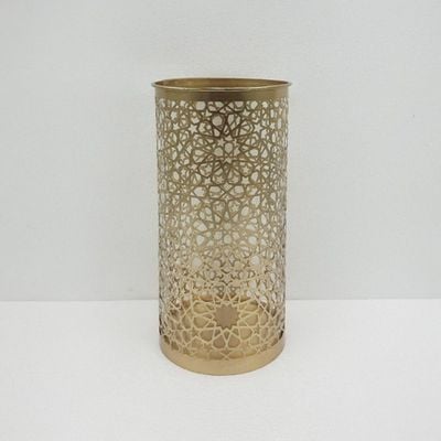 Afreen Calligraphic Treasures Votive With Gold Luster Glass Inside Large Gold 14X14X27.5Cm