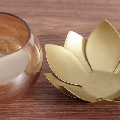 Adira Ornate Lotus T Light Holder 11.50X11.50X7 Cm Gold 11.50X11.50X7Cm