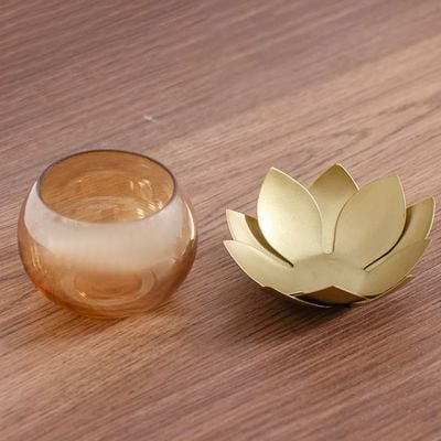 Adira Ornate Lotus T Light Holder 11.50X11.50X7 Cm Gold 11.50X11.50X7Cm