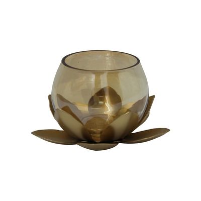 Adira Ornate Lotus T Light Holder 11.50X11.50X7 Cm Gold 11.50X11.50X7Cm