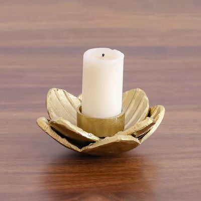 Adira Ornate Metal Lotus Leaf T-Light Holder Gold 13X13X4.50Cm