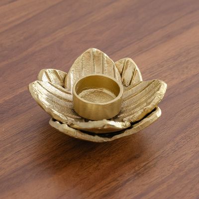 Adira Ornate Metal Lotus Leaf T-Light Holder Gold 13X13X4.50Cm