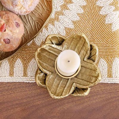 Adira Ornate Metal Lotus Leaf T-Light Holder Gold 13X13X4.50Cm