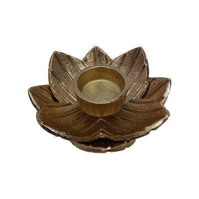 Adira Ornate Metal Lotus Leaf T-Light Holder Gold 13X13X4.50Cm