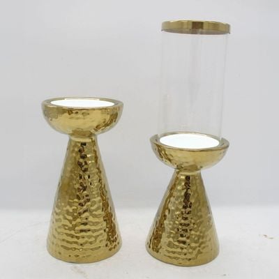 Inaaya Conicle Ceramic Gold Candle Holder 10.5X10.5X29 10.5X10.5X33.5