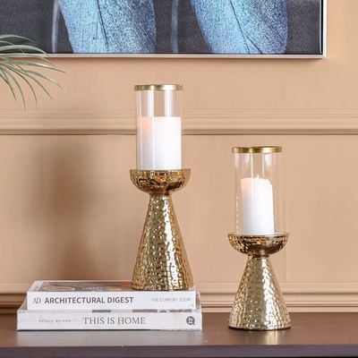 Inaaya Conicle Ceramic Gold Candle Holder 10.5X10.5X29 10.5X10.5X33.5