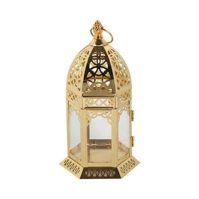 Afreen Metal Moroccon Crest Lantern Gold-13.5X12X24.5Cm