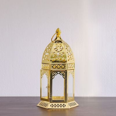 Afreen Metal Moroccon Crest Lantern Gold-13.5X12X24.5Cm