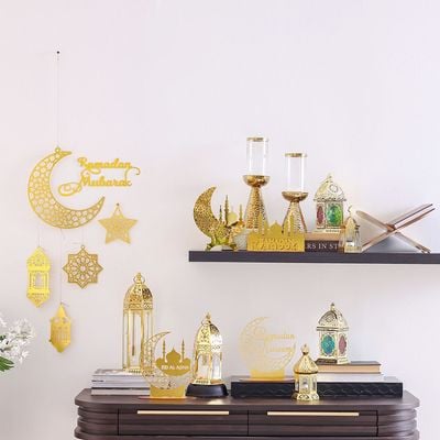 Afreen Metal Moroccon Crest Lantern Gold-13.5X12X24.5Cm