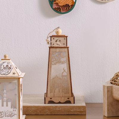 Afreen Wood Shadow Ramadan Lantern-8.5X8.5X22Cm