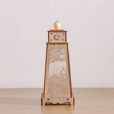 Afreen Wood Shadow Ramadan Lantern-8.5X8.5X22Cm