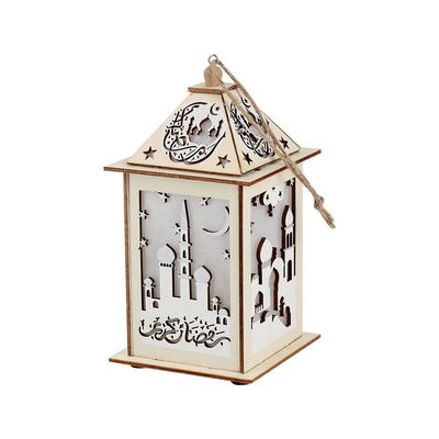 Afreen Wood Shadow Mosque Lantern-9.5X9.5X19Cm