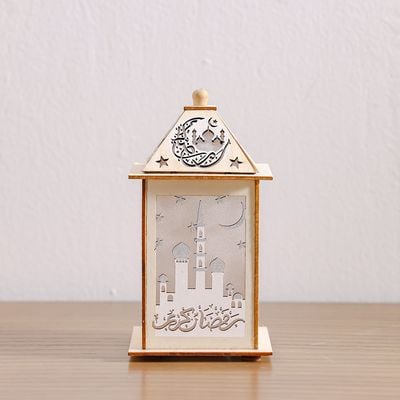 Afreen Wood Shadow Mosque Lantern-9.5X9.5X19Cm