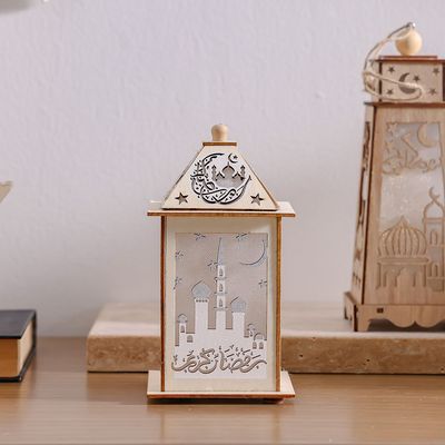 Afreen Wood Shadow Mosque Lantern-9.5X9.5X19Cm
