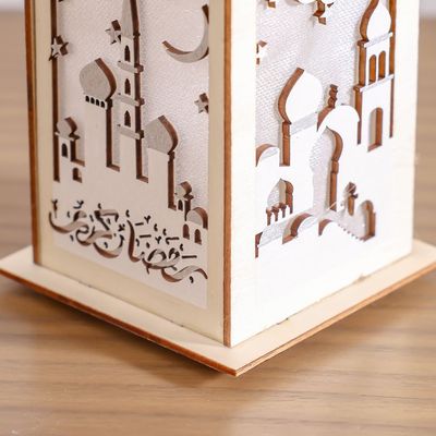 Afreen Wood Shadow Mosque Lantern-9.5X9.5X19Cm