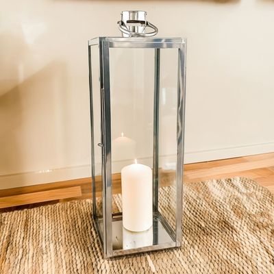 Abeer SS-Glass Rectangle Lantern Silver 24X24X70 Cm