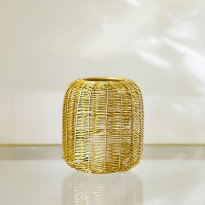 Afra Metal Weave Votive Lrg Gold 11X11X12Cm