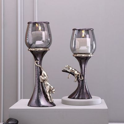 Onyx Metal & Glass Perching Panther Pillar C/H Large Chrome 15X13.5X40 Cm