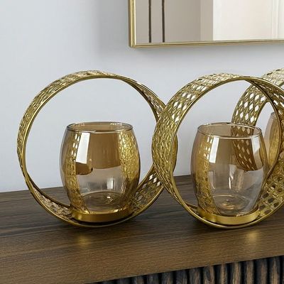 Impressions Metal 3 Ring Cutwork C/H Amber Gls Gld 39X12X15.5Cm