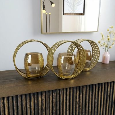 Impressions Metal 3 Ring Cutwork C/H Amber Gls Gld 39X12X15.5Cm