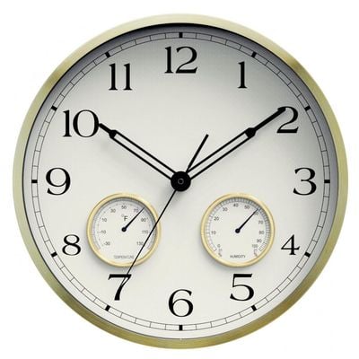 Aw23-Sazwa Aluminum Round Wall Clock  With Thermometer & Hygrometer Gold And White 35.5  x  4.8 Cm (Eg7765K-Th)