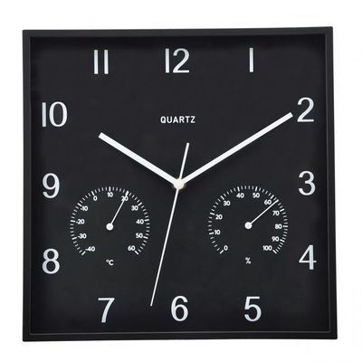 Aw23-Sazwasqure Wall Clock With Thermometer And Hygrometer Black 21.5  x  4.5  x  30 Cm (Eg6945Th-Hf372)