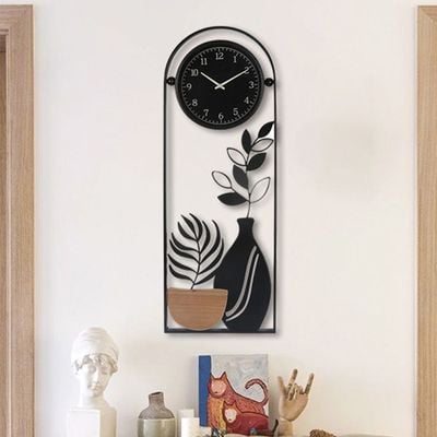 Sansa Metal Wall Clock With Shelf Black 30.5x83x5