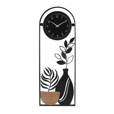 Sansa Metal Wall Clock With Shelf Black 30.5x83x5