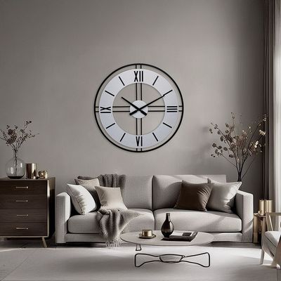 Cambridge Metal Industrial Grey- Silver Wall Clock 60x4.5x60Cm