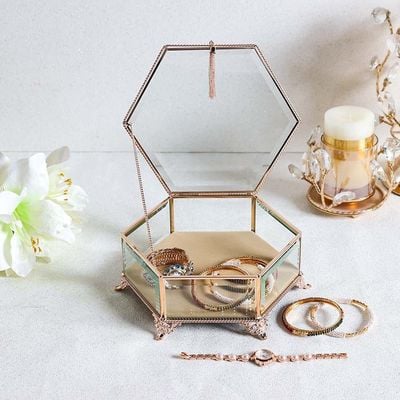 Caroline Octagon Jewellery Box - Gold