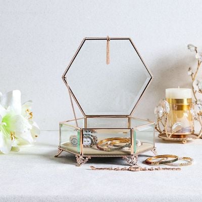 Caroline Octagon Jewellery Box - Gold