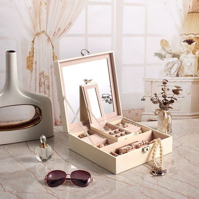 Abriz Jewelry Box Beige Metal / Mirror / MDF /Velvet  25 X 25 X 8.5 CM