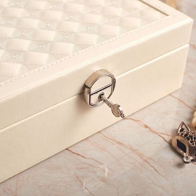 Abriz Jewelry Box Beige Metal / Mirror / MDF /Velvet  25 X 25 X 8.5 CM